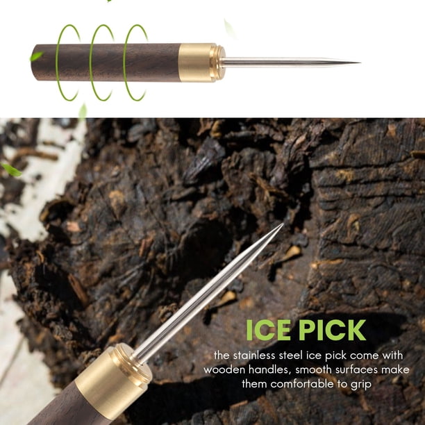 Pic à Glace Acier Inoxydable 18/8 – Avec Couvercle Sécurité, Poignée Bois Antidérapant – Longueur 22,9 Cm – Marron – Pour Bar, Camping, Pique-Nique