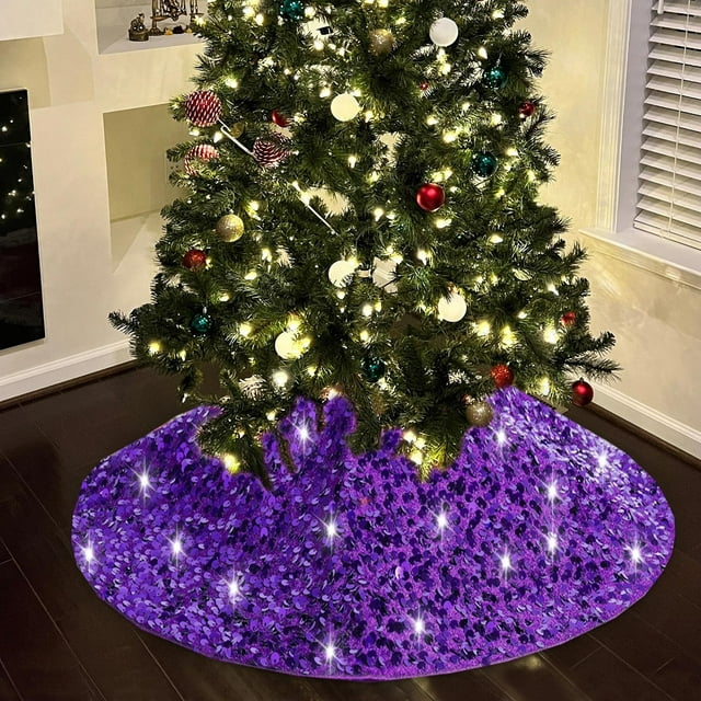 UsRHHA Sequin Christmas Tree Skirt, Glitter Tree Bottom Apron for Xmas Holiday Party, Festive Tree Decor for Living Room