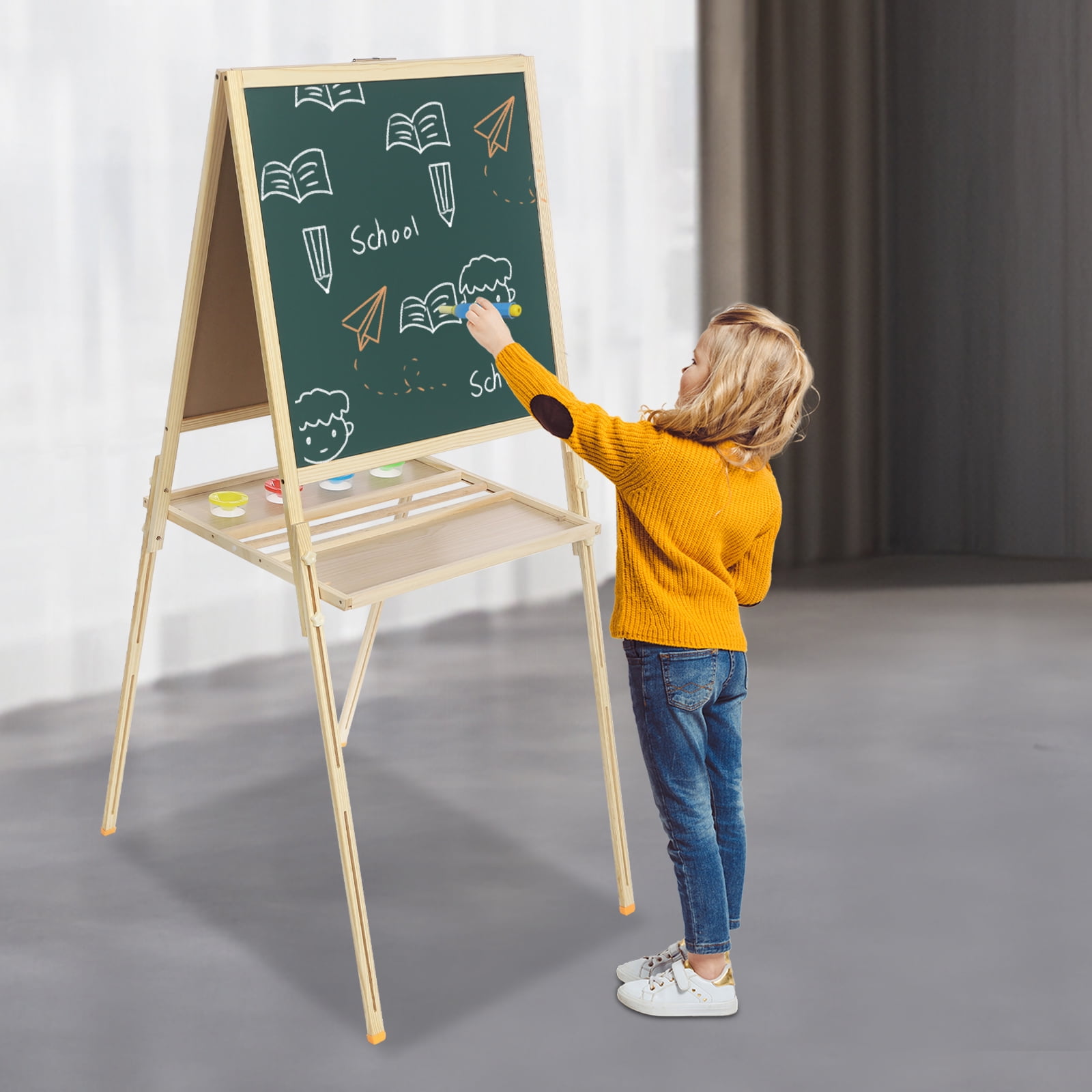 Wood Easel for Kids, Wooden Art Easel Kid Easel 35.4-61in Adjustable Standing Art Easel for Children, Beginner, Student for 2-8 Years Old
