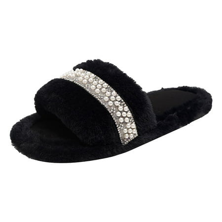

Women s Slippers Indoor Home Fashion Rhinestone Pearl Tiles Lightweight Winter Warm Cotton Slippers for Women Size 8.5
