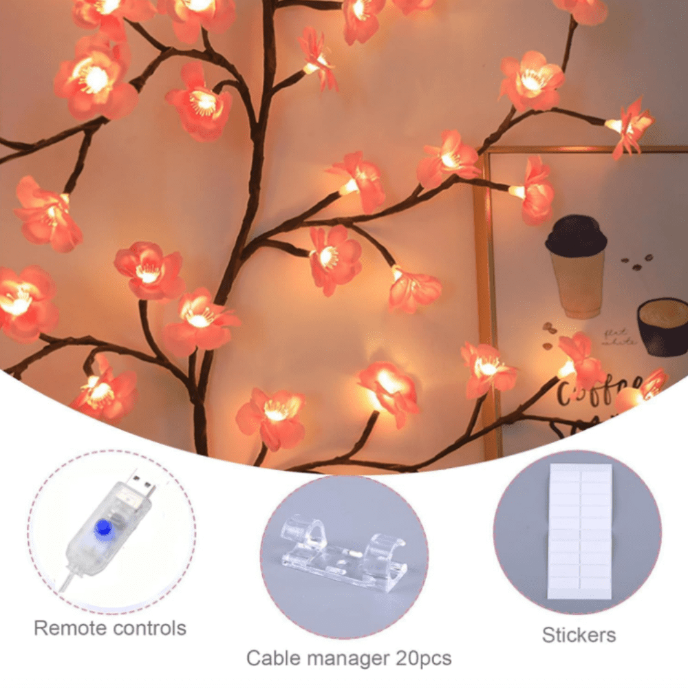 Cherry LED Tree Branch Lights for Wall, Cherry Blossom Willow Vine Twig Decor Garland, USB-Powered with 8 Lighting Modes,Christmas Decorations Indoor for Home Wall Door Window 1.2M 48LED