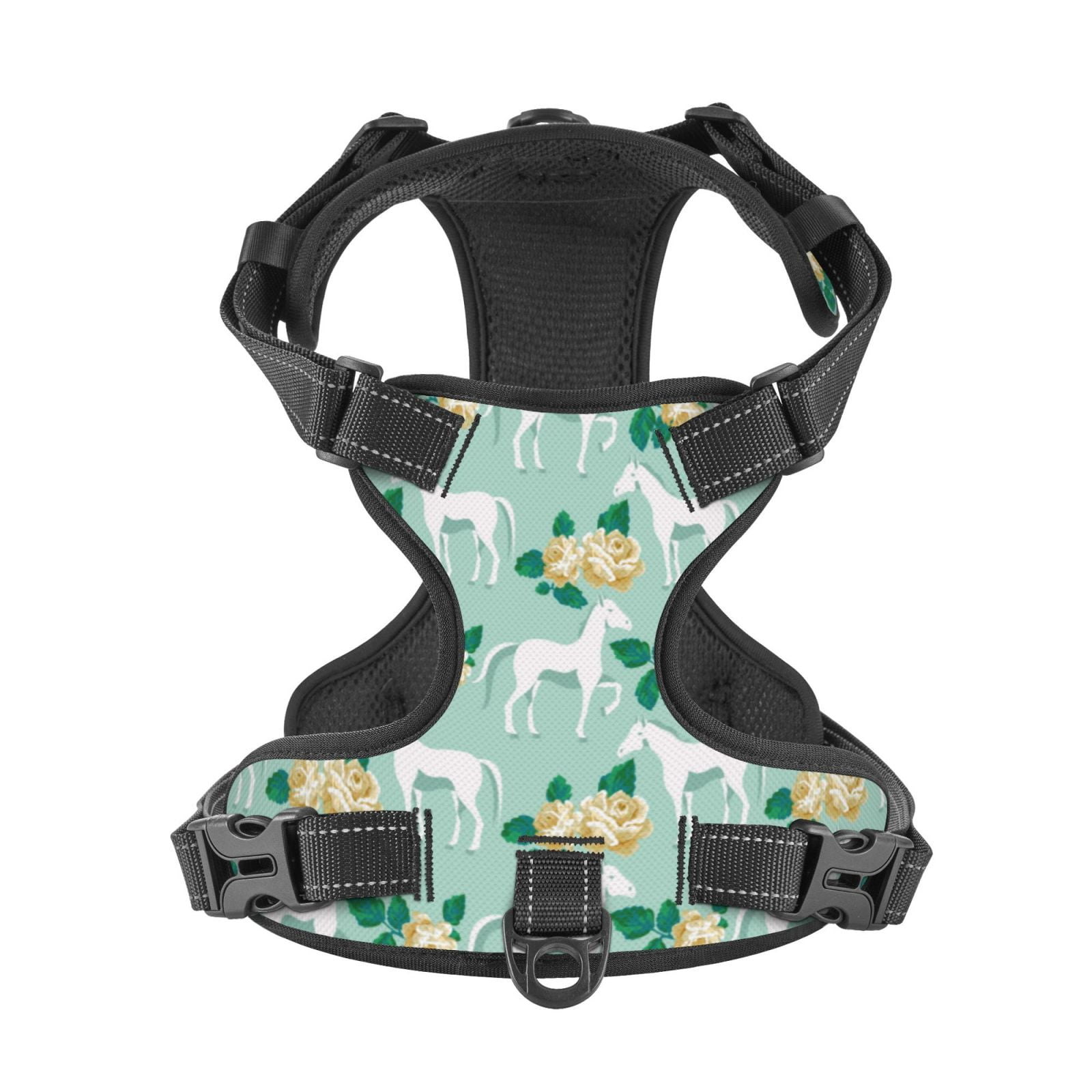 Kdxio Horse And Flower Print No Pull Dog Harness Adjustable Reflective Oxford Easy Control Medium Large Dog Harness for Training and Everyday-Medium