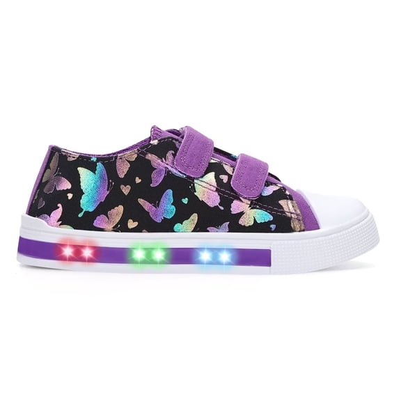 EUXTERPA Butterfly Girls Sneakers Light Up Flashing Shoes Kids Casual Sneakers with Hook and Loop, Toddler Size 10