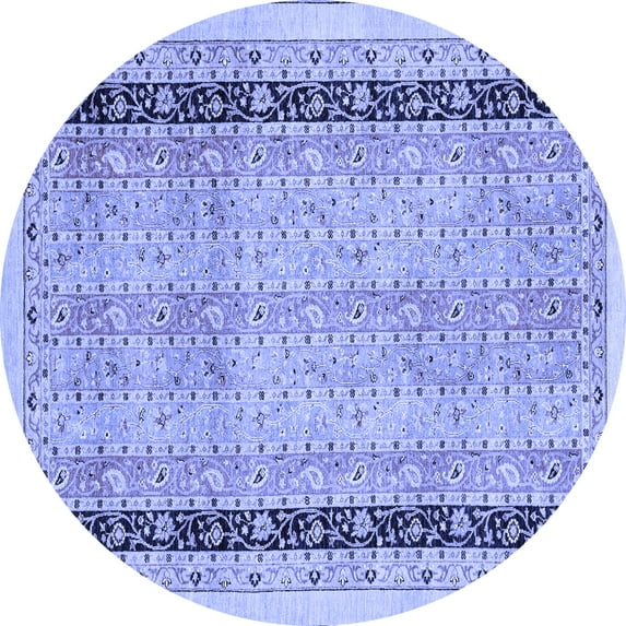 Ahgly Company Machine Washable Indoor Round Oriental Blue Modern Area Rugs, 4' Round
