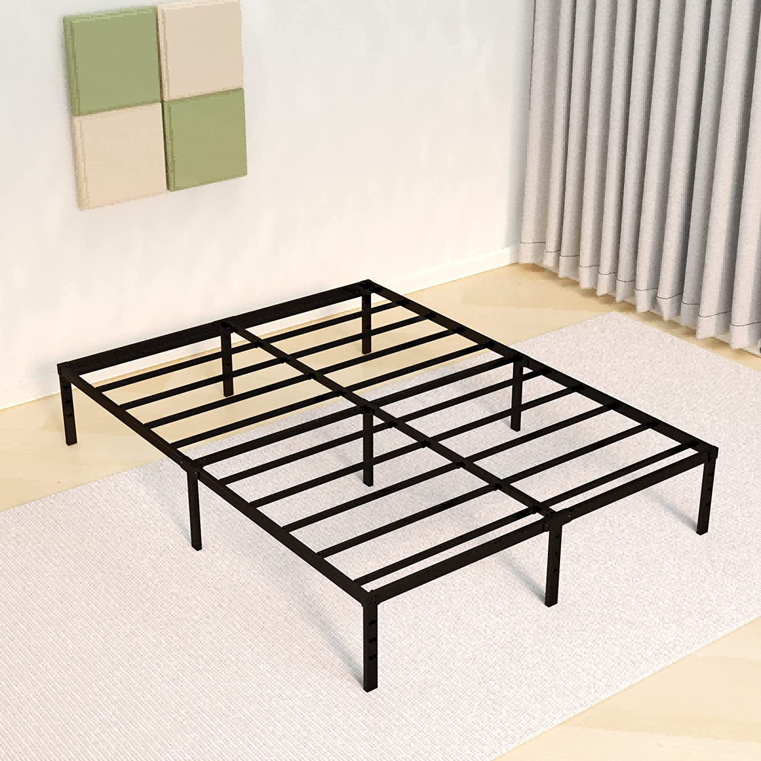 ALDRICH Metal King Size Bed Frame 16 Inch Tall Black Basic Anti Squeak Steel Slats Platform