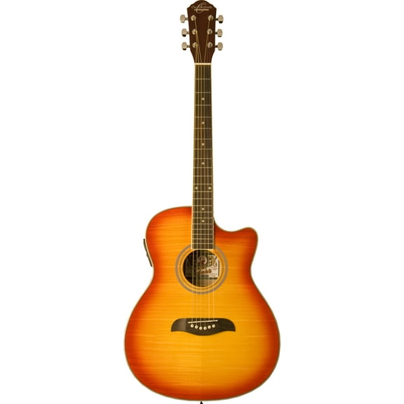 Oscar Schmidt OACE Auditorium Style Acoustic-Electric Guitar - Flame Natural