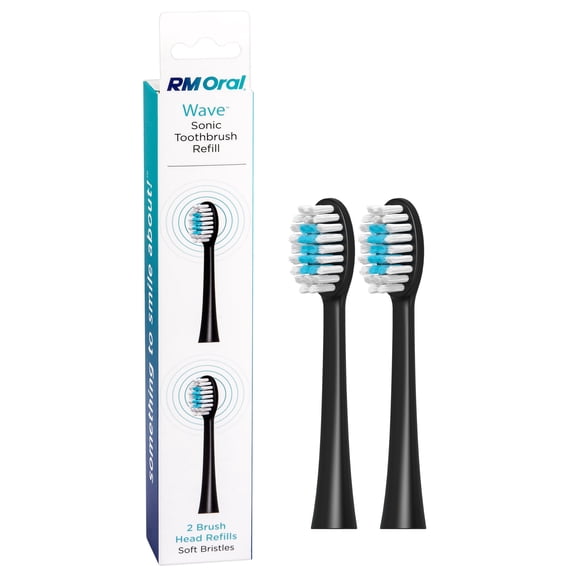 RM ORAL Wave Sonic Replacement Toothbrush Heads, Soft Bristles, 2 Count, Black