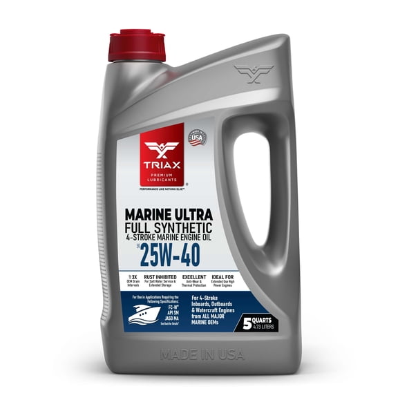 TRIAX Marine Ultra 25W-40 Full Synthetic 4-Stroke Marine Engine Oil, 5 Quart Jug