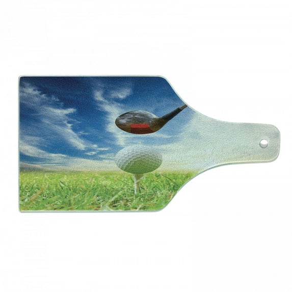 Sports Cutting Board, Golf Club Themed Macro Photography Print of Lofter and Ball on Tee, Decorative Tempered Glass Cutting and Serving Board, in 3 Sizes, by Ambesonne