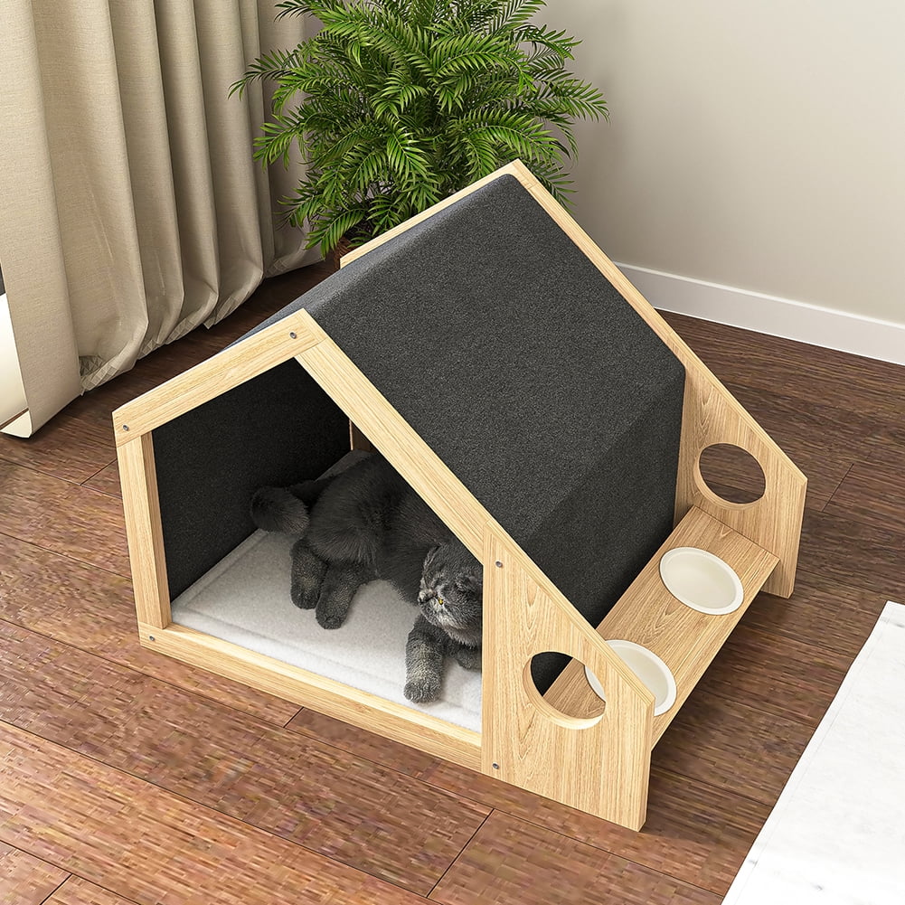 Topcobe Cat House for Indoor Cats, Wooden Pet House with LoopPile Bed