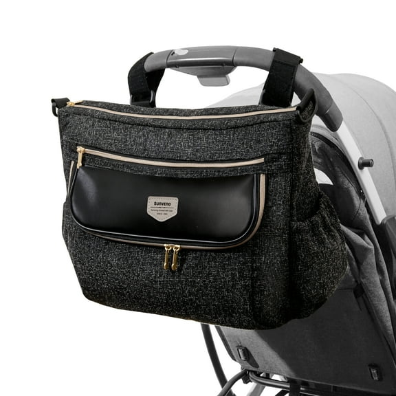 Sunveno Tweed Luxe Stroller Organizer Crossbody Bag Diaper Bag Travel Bag, Black