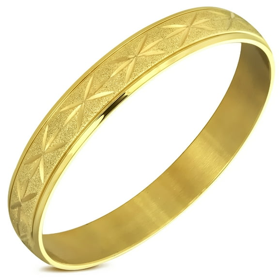 Stainless Steel Rose Yellow Gold-Tone Classic Round Bangle Bracelet