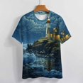 thumbnail image 3 of Lighthouse Sunrise Coast Scenery Pale Blue Tan T Shirts Basic T-Shirt Short Sleeve Ladies Tee Shirt Summer Graphic Clothing, 3 of 6