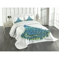 thumbnail image 3 of Ambesonne Peacock Quilted Bedspread Set 3 Pcs, Floral Feathery Bird Motif, King Size, Blue Yellow, 3 of 5