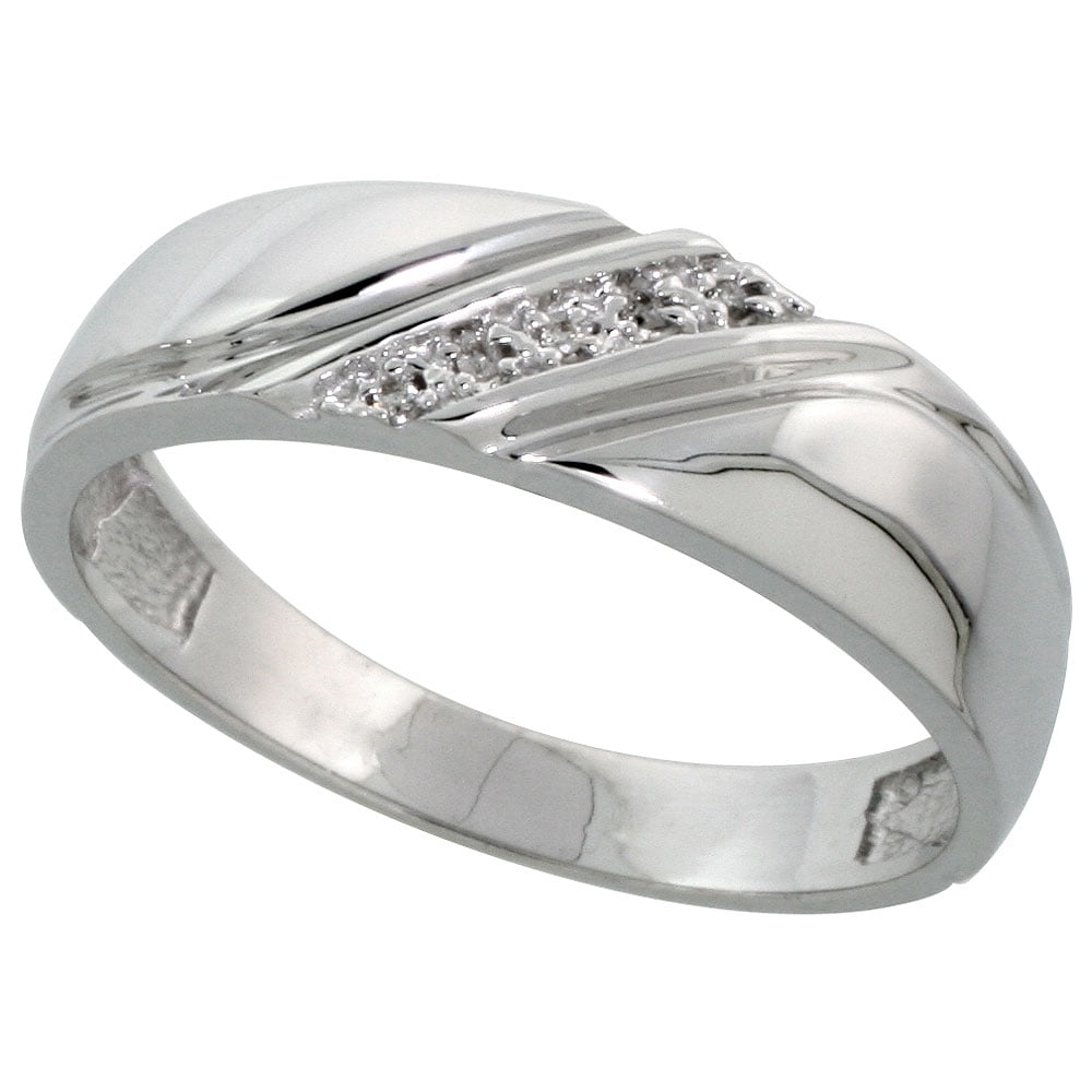 Worldjewels Sterling Silver Men S Diamond Wedding Band Rhodium Worldjewels Sterling Silver Men S Diamond Wedding Band Rhodium Finish 1 4 Inch Wide