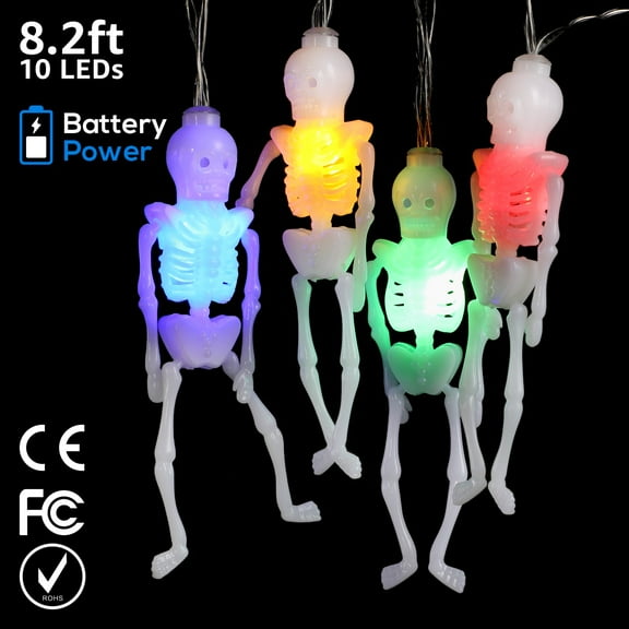 Halloween Decorations Skeleton Skull String Lights, 10 LEDs