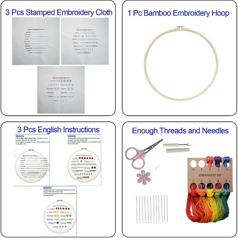 Bradove 4 Set Embroidery Stitches Practice Kit, Embroidery Kit for  Beginners with Embroidery Patterns, Beginner Embroidery Kit, Embroidery  Kits for