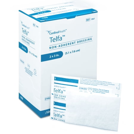 Telfa Non‑Adherent Ouchless Wound Dressings, 2 x 3 in - Sterile Absorbent Cotton Pads, Non‑Stick Primary Dressing for Lightly Draining Wounds, Latex‑Free, 1961 (Box of 100)