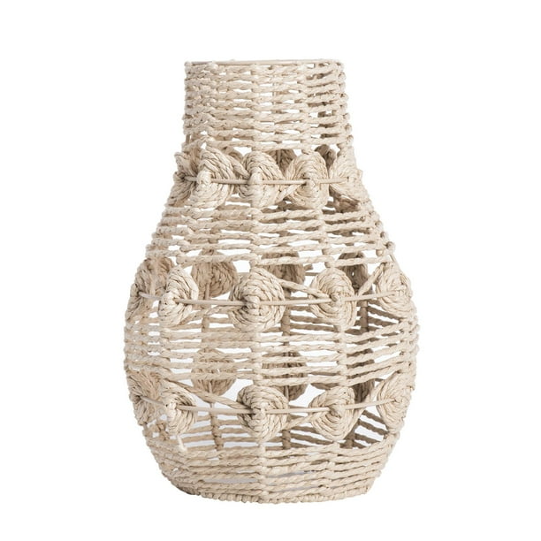 Pantalla de lámpara de cuerda de papel tejida a mano, cubierta de lámpara colgante, pantalla de lámpara de araña 19cmx29cm