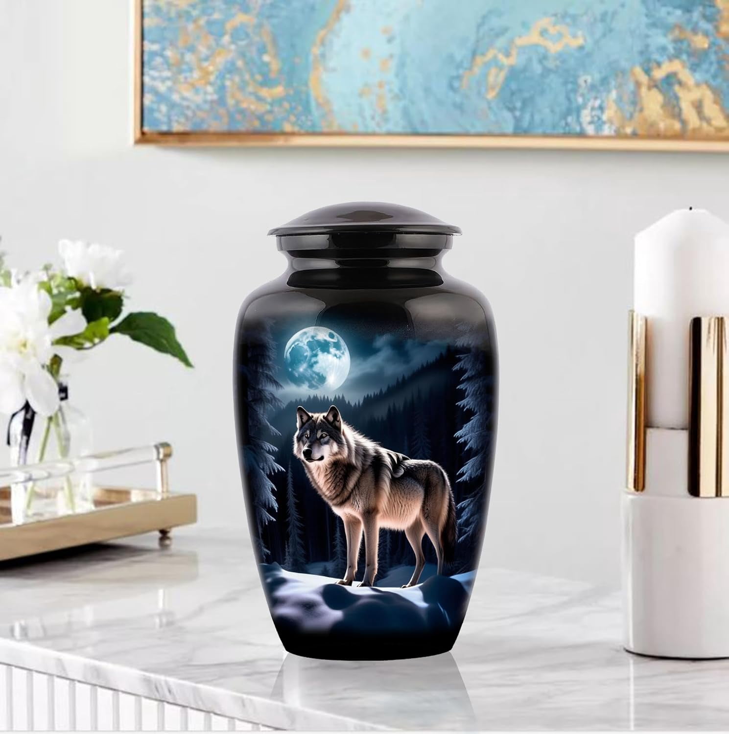 Wolf urn, Wolf Night urn  Forever Adult Cremation Urns for Ashes- Adult Classic Wolves Pictured Cremation Urn for Human Ashes,