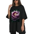 thumbnail image 4 of Plus Size Shirt for Women Black Tops for Women Oversized Short Sleeves Shirt for Women Peony Flower T Shirt Crewneck Shirt for Women XL, 4 of 5