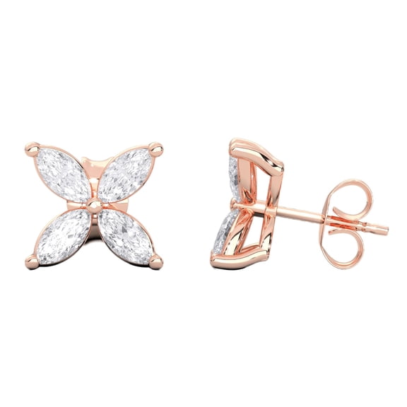 KEEVA JEWELS Rose Gold Plated Silver 1.00 Carat Marquise Shape Moissanite Flower Style Earring for Women