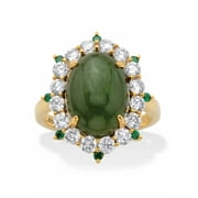 PalmBeach Jewelry Oval Genuine Green Jade and Round Cubic Zirconia Halo Ring 1.27 TCW 18k Gold-plated Sterling Silver