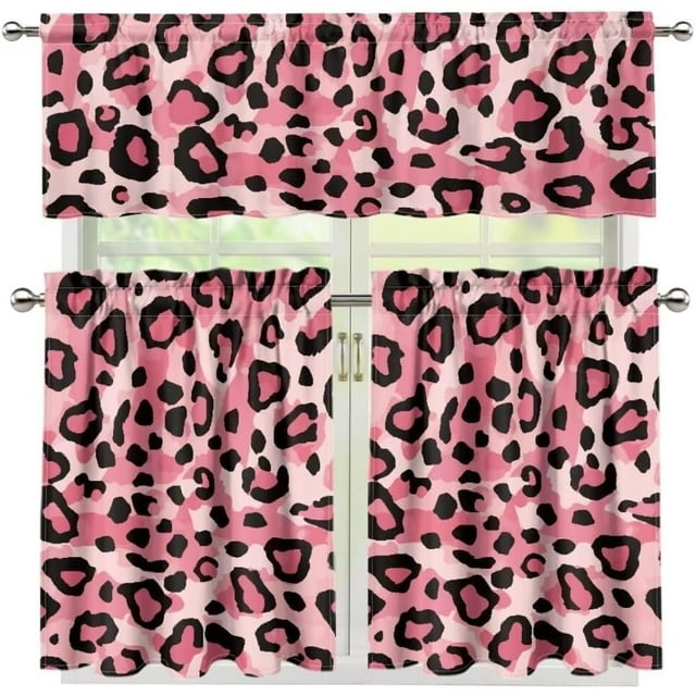 3 Piece Kitchen Window Curtain Panel Tiers and Valance Set Kitchen Curtain Set Kitchen Curtain Set with Valance Home Decor 53.9x17.7 Inch+27.5x35.8 Inch*2 Pink Spot