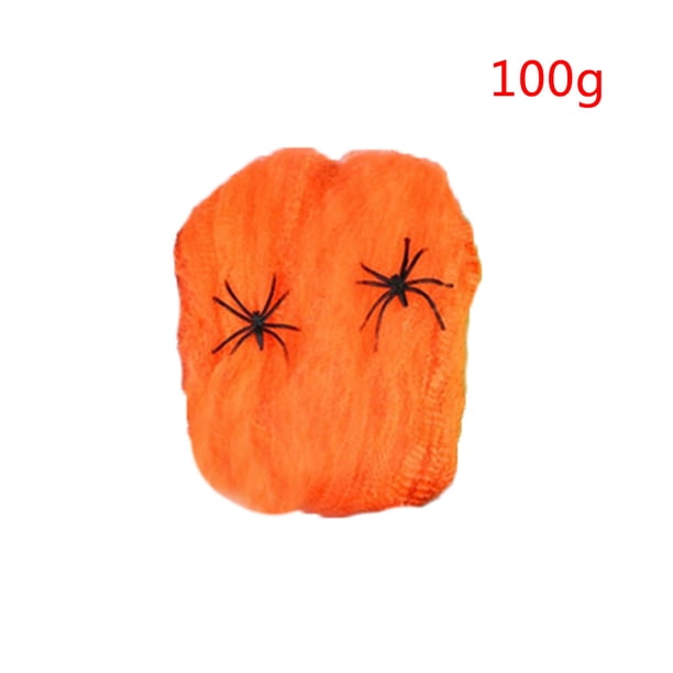 Accesorios de escena de fiesta de miedo de Halloween, telaraña elástica blanca, telaraña, decoración de Halloween de terror para Bar, casa Kits de decoración para fiestas naranja 100 gramos Ounissouiy JR0381-07