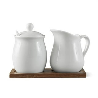 Porcelain Sugar And Creamer With Tray And Crystal Lid Set, Cream