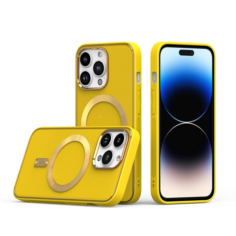 For Iphone 14 Pro Max 6.7 Ultimate Pu Leather Magnetic Circle Beautiful  Hybrid - Yellow 