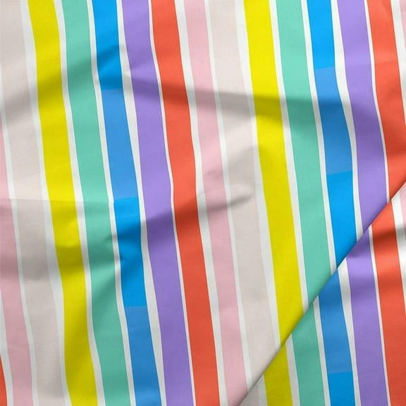 Bright stripe fabric, Paintbrush Studio Over the Rainbow cotton, Sold by the Quarter Yard