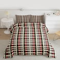 thumbnail image 2 of Manfei Modern Abstract Geometric Bedding Comforter Set,Vintage Checkered Grid Twin Comforter Sets,Red Beige Stripes Bedding Set For Girls Boys,Super Cozy Room Decor Reversible,2-Piece, 2 of 8