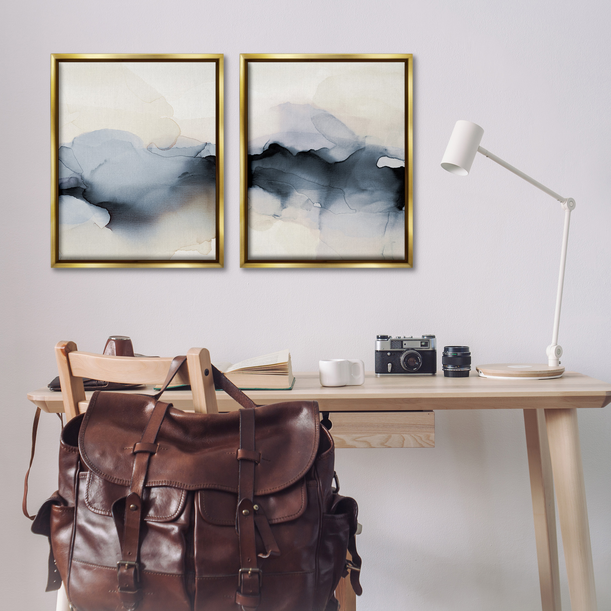Stupell Industries Mysterious Abstract Obscure Watercolor Abstract Painting Gold Floater Framed Canvas Art Print Wall Art, 25 x 31, Set of 2