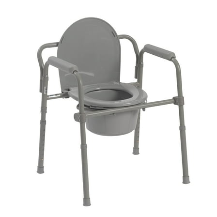 Drive Medical Steel Folding Deep Seat Bedside Commode, Gray