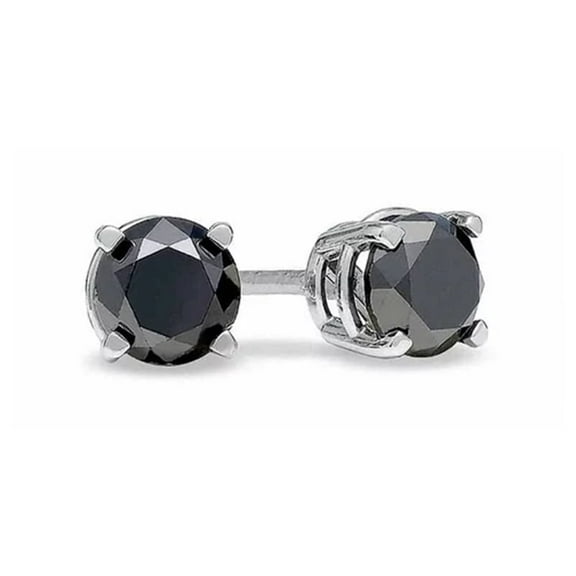 14k White Gold 1 Carat Black Diamond Round Stud Earrings Plated by Paris Jewelry