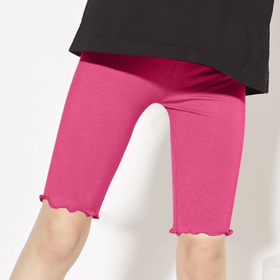 YHAJDS Girl Shorts Leggings Solid Color Ruffle High Waist Knee Length Shorts for Kids Summer Yoga Daily