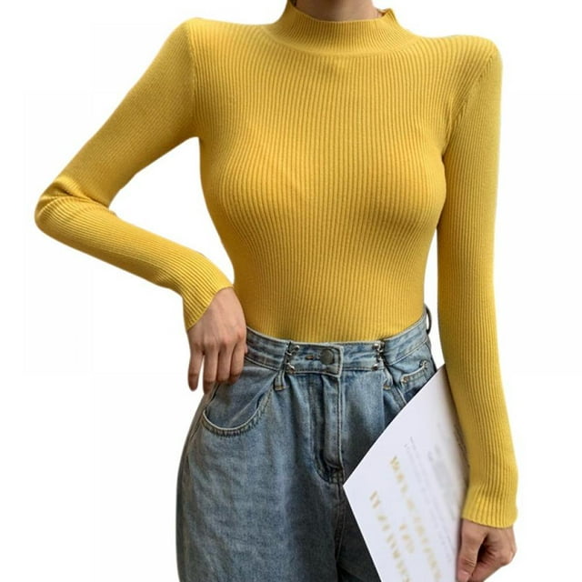 Hauts Décontractés pour Femmes Mode Col Roulé Ajusté Manches Longues
