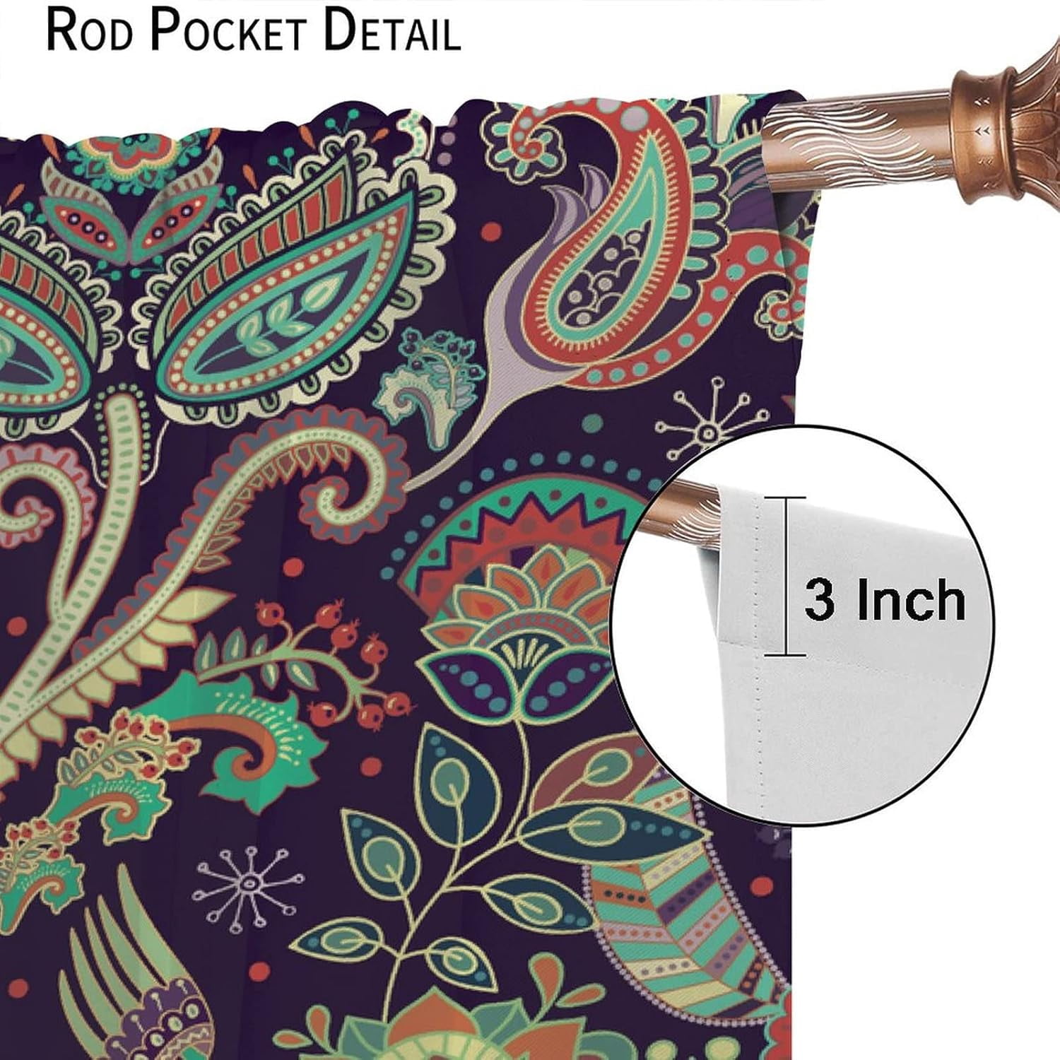 Boho Curtains, Traditional Geometric Ethnic Style Beautiful Floral Pattern, Blackout Curtains Living Room Bedroom Dim Room, 2 Panel Set, 42X84x2 in.