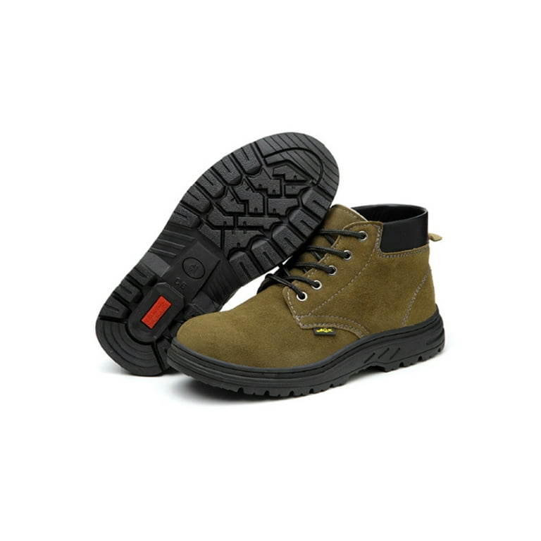 Eloshman Mens Durable Steel Toe Safety Boot Working Comfort Plush Lined Work Shoes Slip Resistant Lace Up Industrial Boots Green 7.5 Walmart