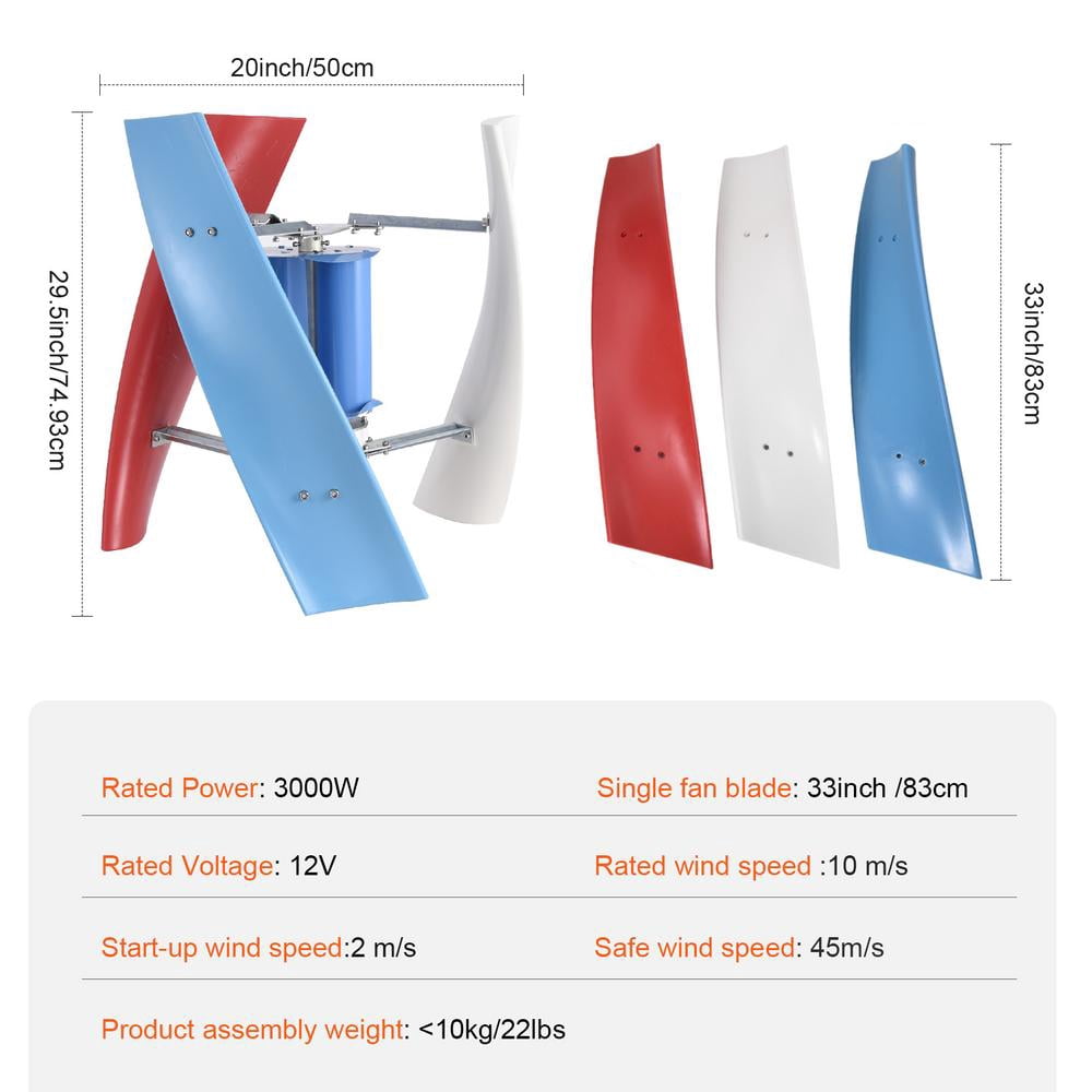 Mulaxen Wind Turbine Vertical Wind Power Turbine Generator 3000W 12V No Noise Wind Turbine Generator Wind Turbine for Home Street Lighting excellently