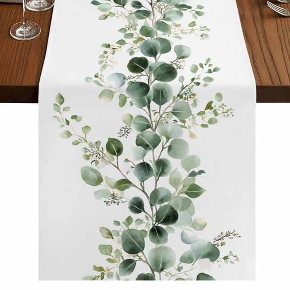 Pastoral Eucalyptus 72 Inch Table Runner, Countryside Leaves Simple Art Farmhouse Dresser Scarf Cotton & Linen Tablerunner for Dining/Kitchen Island/Holiday Party Décor 13" x 72"