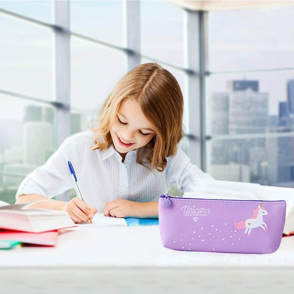 10Pcs Unicorn Pens with Pencil Case School Gift for Girls, Cute Flamingo  Gel Pen Bag Set Ballpoint Writing Smooth Kids Birthday Present, PU Zipper  Pencil Pouch (Pink) 