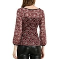 thumbnail image 4 of INSPIRE CHIC Women's Lace Peplum Blouse Floral Bracelet Sleeves Self-Tie Waist Top XS Wine, 4 of 9