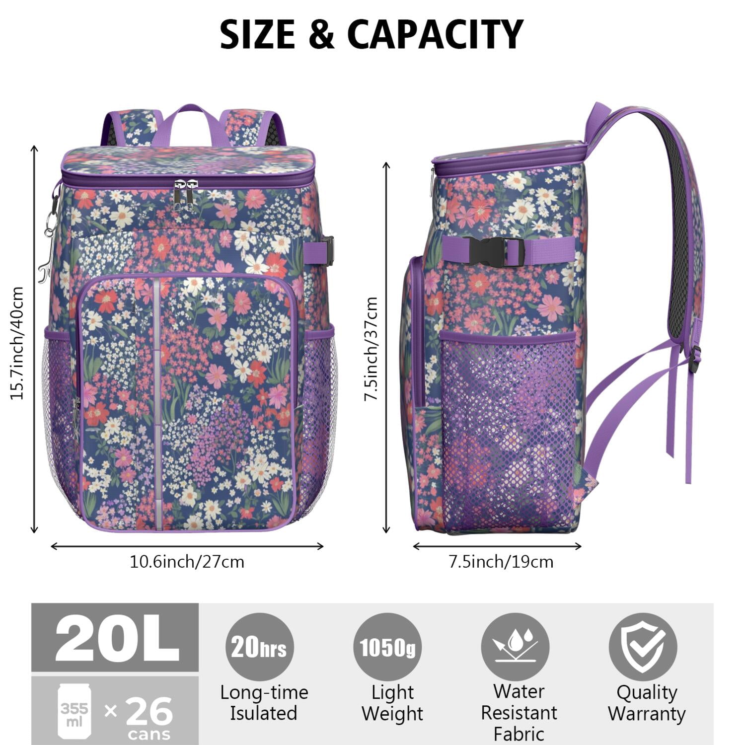 Travel Cooler Bag - Pioneer Flower Camping Beer Cooler Backpack with Bottle Opener- Waterproof Insulated Picnic Backpacks - Cooler Bag for Beach