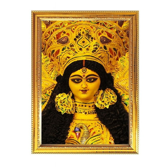 Maa Durga Golden Photo Frame a religious or spiritual theme Temple Wall Art 11.8 X 15.7"