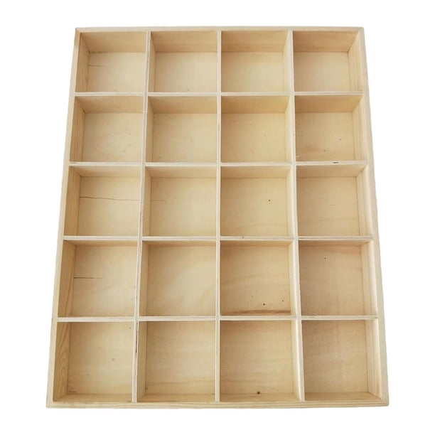 Caja de madera para artículos diversos, sin tapa, con 30 compartimentos, estilo pastoral 20 cuadrícula