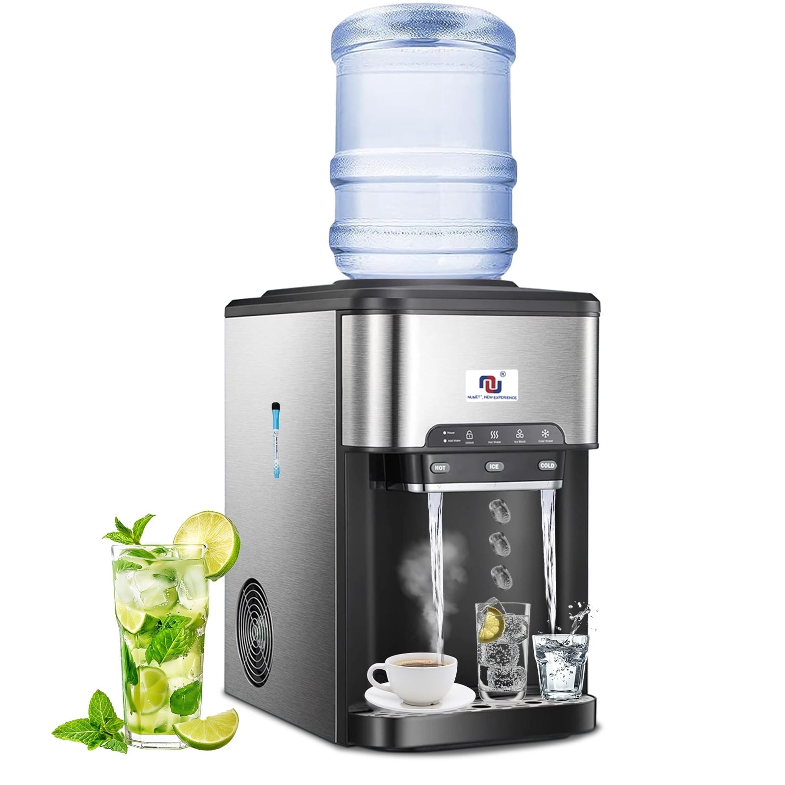 NUNET 3 in 1 Portable Ice Maker + Water Cooler Dispenser 5 Gallon with Child Safety Lock