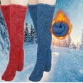 thumbnail image 2 of Lovskoo Women's 2 Pairs High Fuzzy Socks Over Knee Teddy Legs Socks Winter Leg Warmers Plush Slipper Socks for Women Christmas Home Sleeping Red, 2 of 4