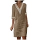 thumbnail image 1 of Vestido de lino de algodón SCZ con encaje bordado exquisito cuello en V y costura de encaje para mujer caqui/L, 1 of 4